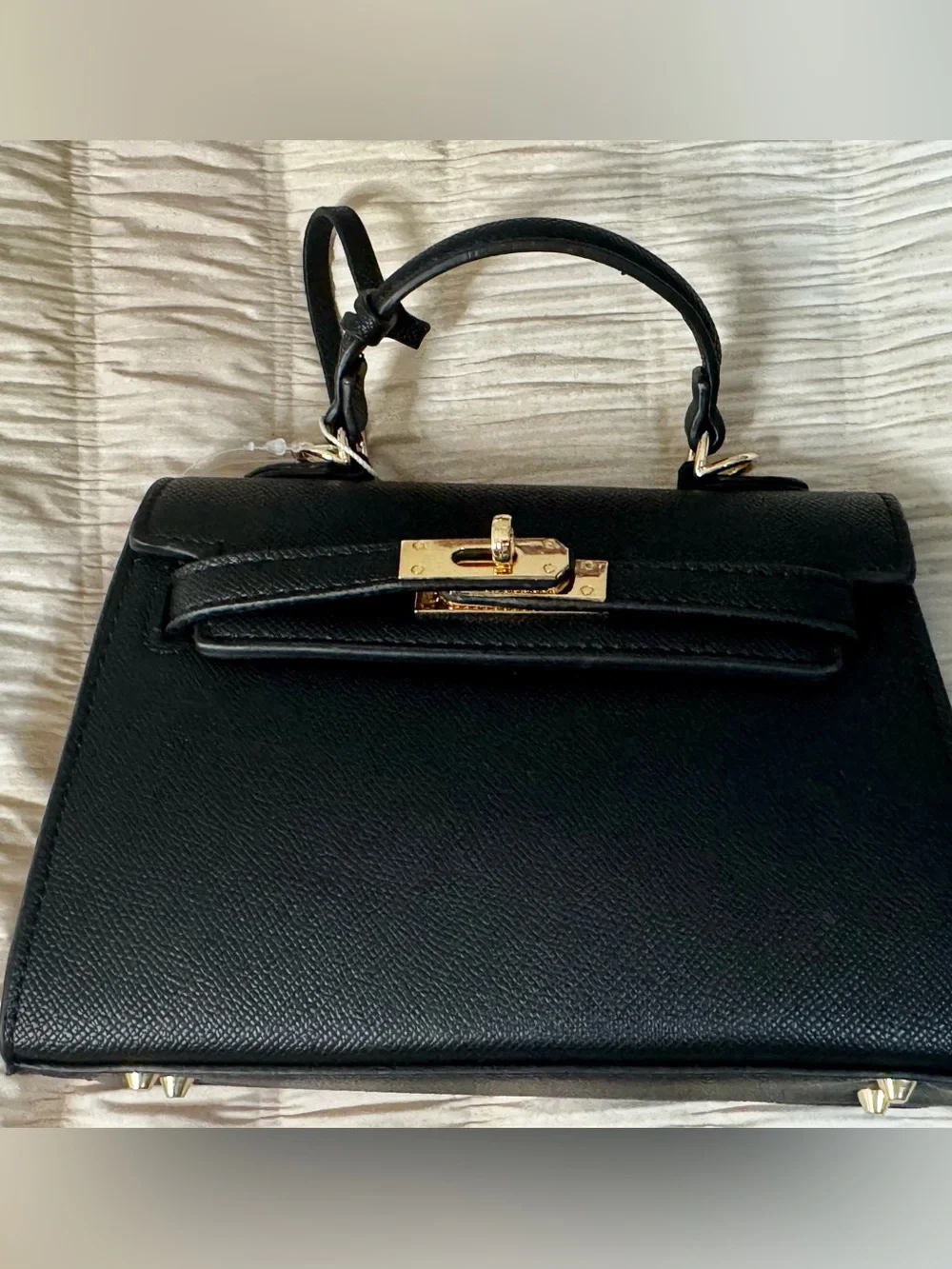 Mini Black Top-Handle Women's Bag with Gold Hardware and Detachable Strap